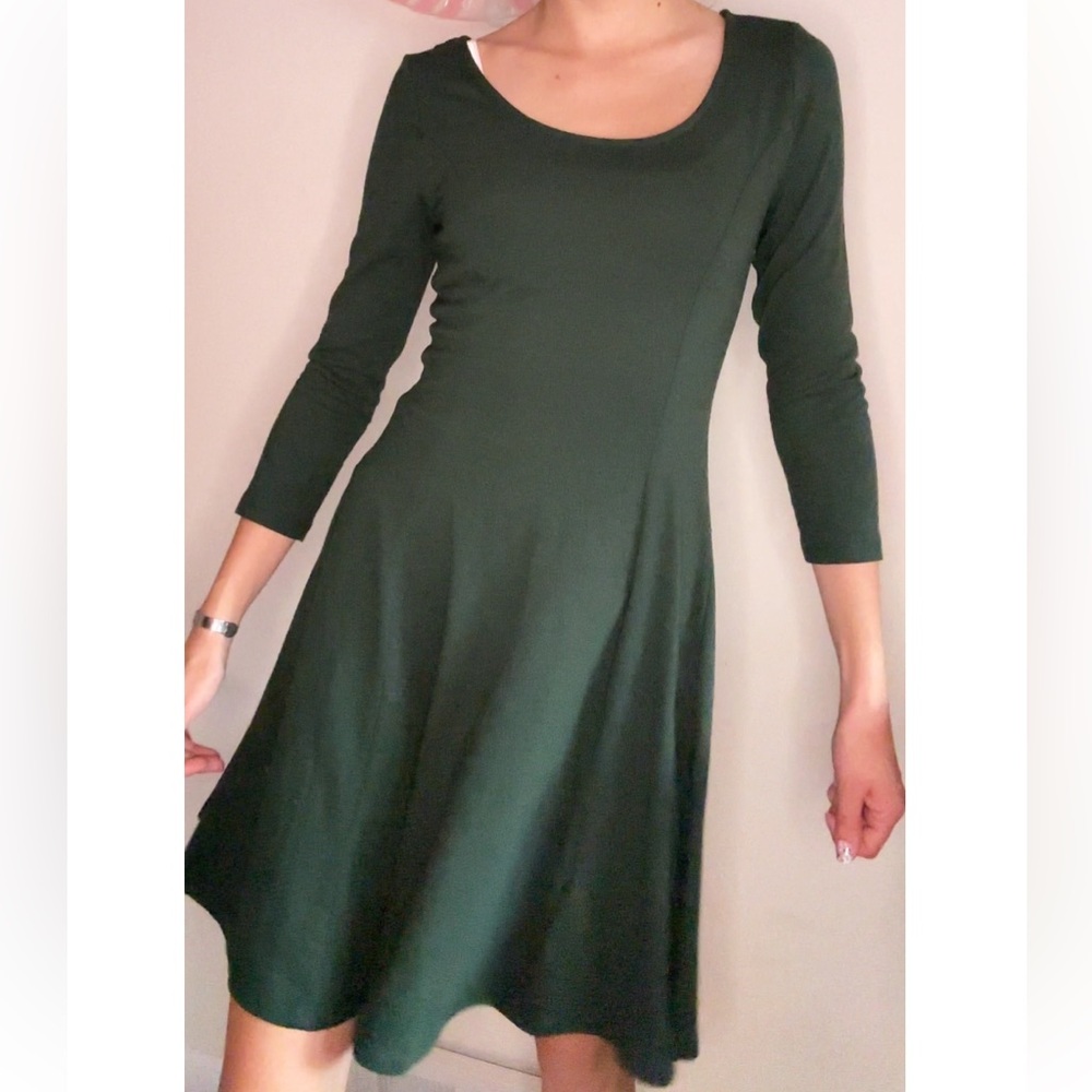 Forever 21 A-Line Skater Dress Long Sleeve Forest Green